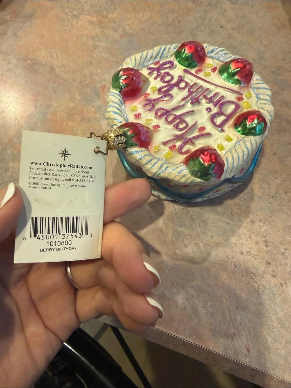 Christopher Radko Glass 'Happy Birthday' Cake Ornament - Pink, Red, Green, White